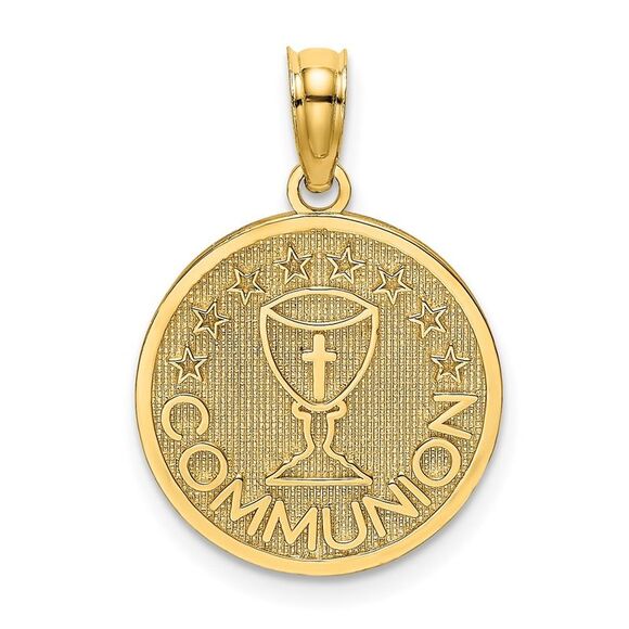 10k Yellow Gold Textured Communion Cup on Round Disc Charm